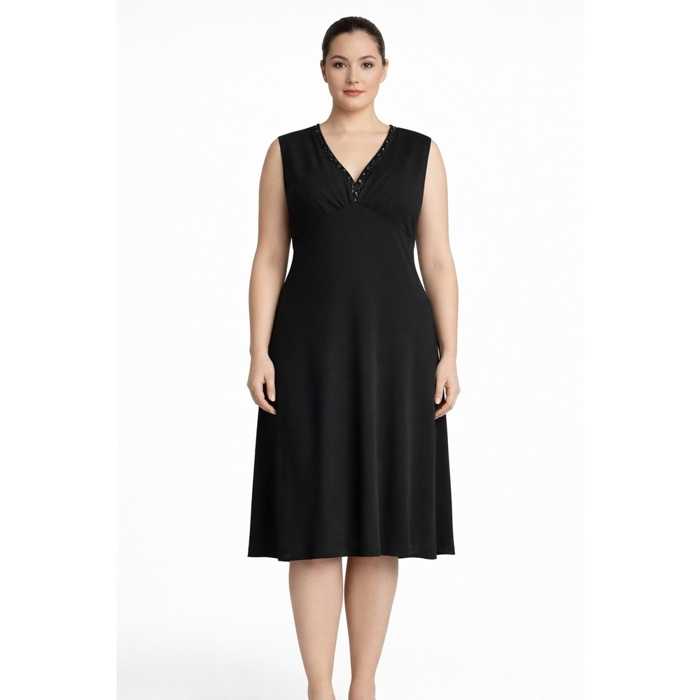 Jones New York Black Midi Dress 14 Office to Evening Minimalist Beaded‎ Classic